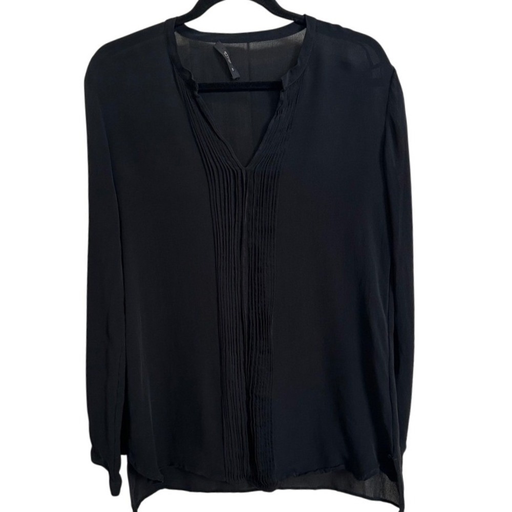 ETRO Milano Italian Silk Pintuck Pleat Split V-Neck Sheer Blouse IT 42 US 6